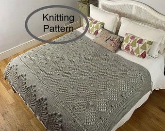 PDF knitting pattern in English only.Cones and Pines Blanket/bed-throw/bedspread/afghan knitting pattern.Houswarming,Christmas gift