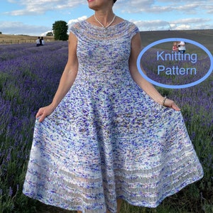 PDF KNITTING pattern.The Lavender Field Dress knitting pattern.Sizes S, M, L.Outfit for any occasion.Knitted top down,seamless. image 1