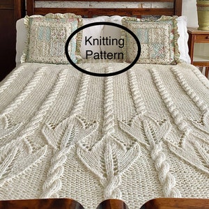 PDF knitting pattern.Hand knitted chunky afghan,bed throw,bedaspread,blanket knitting pattern only.Chunky knit.Easy chart and instructions.