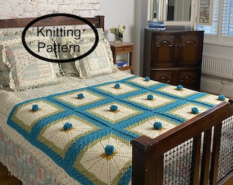 PDF knitting pattern.Colourful throw/blanket/afghan knitting pattern.Square motif written instructions,chart.Knitting instructions,schematic