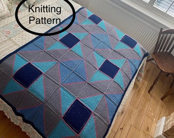 PDF-breipatroon alleen in het Engels. Windmolen Patchwork Afghan. Handgebreid in vierkanten, met behulp van C2C-techniek. Deken, plaid, sprei