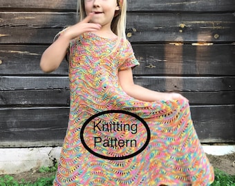 PDF KNITTING pattern only.Girl lacy dress hand knitted. Seamless,knitted top down.Easy to follow chart and instructions.