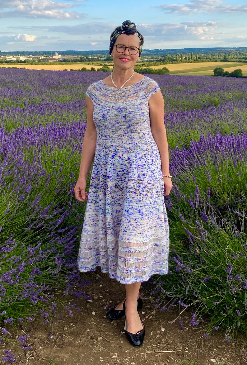 PDF KNITTING pattern.The Lavender Field Dress knitting pattern.Sizes S, M, L.Outfit for any occasion.Knitted top down,seamless. image 8