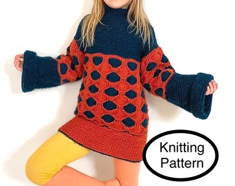PDF knitting pattern in English only.Honeycomb Tunic for Little Miss.Knitting pattern for girl.Sizes:6y (7, 8, 9, 10).Knitted tunic for girl