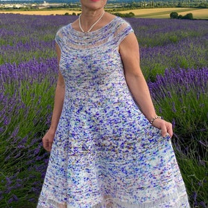 PDF KNITTING pattern.The Lavender Field Dress knitting pattern.Sizes S, M, L.Outfit for any occasion.Knitted top down,seamless. image 6