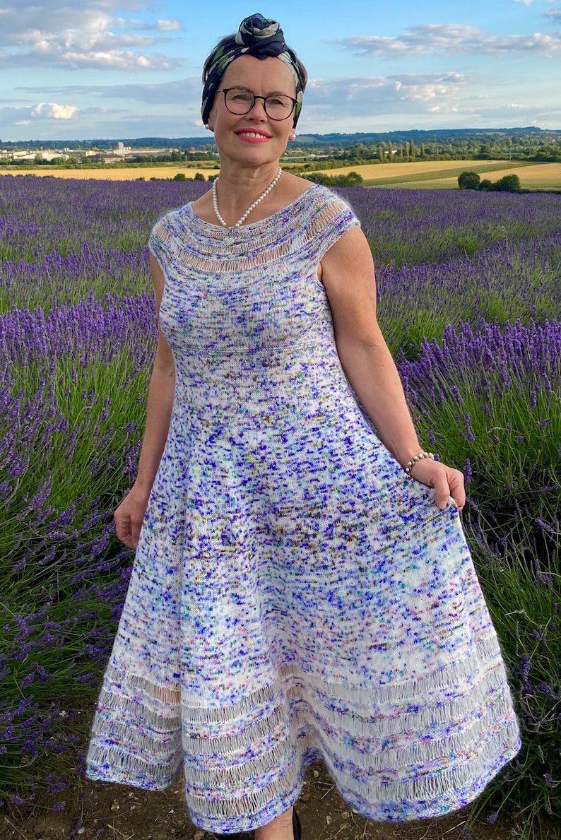 PDF KNITTING pattern.The Lavender Field Dress knitting pattern.Sizes S, M, L.Outfit for any occasion.Knitted top down,seamless. image 6