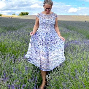 PDF KNITTING pattern.The Lavender Field Dress knitting pattern.Sizes S, M, L.Outfit for any occasion.Knitted top down,seamless. image 3