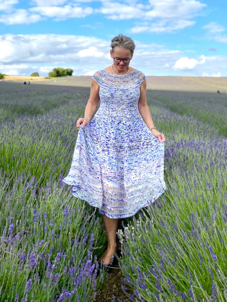 PDF KNITTING pattern.The Lavender Field Dress knitting pattern.Sizes S, M, L.Outfit for any occasion.Knitted top down,seamless. image 3