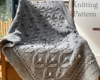 Blooming Trellis Blanket knitting pattern. Pdf knitting pattern in English only with written instructions and chart.