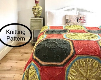 PDF advanced KNITTING pattern in English only.Blanket, bedspread,afghan.Boho style.Hand knitted home accessory.Housewarming Christmas gift