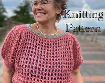 Modello PDF per maglione con spalle a sella e occhielli in inglese. Modello PDF per camicetta/pullover/maglione/maglia senza cuciture. Lavorato in tondo dall'alto verso il basso. S/m, m/l, l/xl.