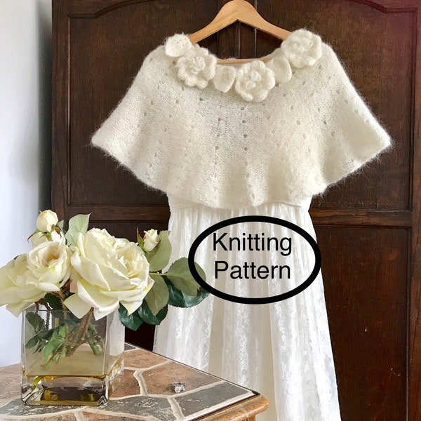 PDF KNITTING pattern. Hand knitted bride,bridesmaid cape,capelet,poncho.Weding outfit, accessory.Winter wedding.Begginer knitting pattern.