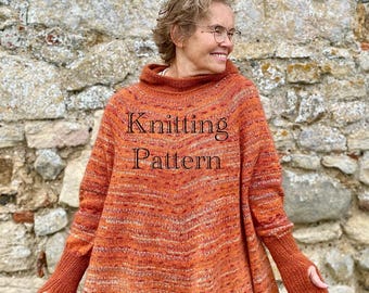 PDF-breipatroon alleen in het Engels. Rustieke hoody poncho trui Breipatroon. One size-oversize. Flatteuze look. Duimgat manchetten