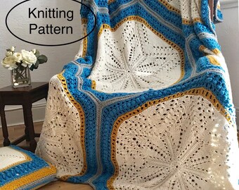Modello PDF per LAVORO A MAGLIA solo in inglese. Modello per lavoro a maglia per coperta afghana da ballo con fiocco di neve. Coperta, copriletto, plaid lavorati a mano. Regalo di inaugurazione della casa.