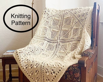 PDF-breipatroon alleen in het Engels. Snowdrift Lap Blanket.Throw, sprei,afghan.Housewarming, Christmas, Lace Jubileum Huwelijkscadeau.