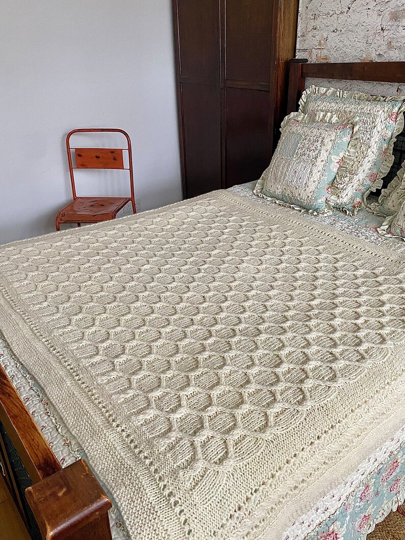 PDF knitting pattern ONLY.Cabled Trellis Blanket.Hand knitted chunky blanket,bedspread,throw.Cable knitting.Charts and written instructions. zdjęcie 8