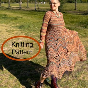PDF KNITTING pattern in English.Size M.Loose Loop Wave Dress knitting  pattern.Seamless knitted dress for any occasion.Retro knitted dress.