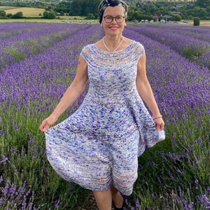 PDF KNITTING pattern.The Lavender Field Dress knitting pattern.Sizes S, M, L.Outfit for any occasion.Knitted top down,seamless. image 7