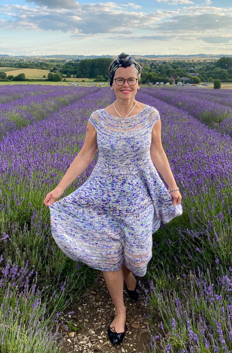 PDF KNITTING pattern.The Lavender Field Dress knitting pattern.Sizes S, M, L.Outfit for any occasion.Knitted top down,seamless. image 7