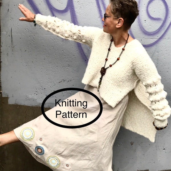 PDF KNITTING pattern.Hand knitted tunic,sweater.Knitted sideways.Easy knitting pattern even for beginners.Asymmetric hand knitted tunic.