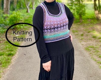 PDF KNITTING patten only.Mosaic Multicolour Vest knitting pattern.Sizes S/M, M/L.Easy to follow instructions.Mosaic,slip stitch knitting.