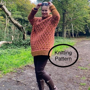 PDF knitting pattern in English only .Oversized Honeycomb Tunic knitting pattern.Long,chunky,drop shoulders,rolled neck,sleeves tunic