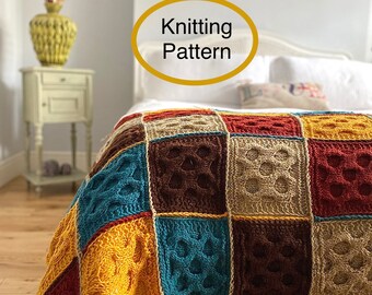 Pdf knitting pattern in English only.Hand knitted Afghan.Knitting pattern for beginner.Bedcover,blanket,bedroom decor.Barselona tile flowers