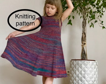 PDF KNITTING pattern in English only.Ribbed dress for little miss. Seamless,knitted top down.Easy to follow chart and instructions.