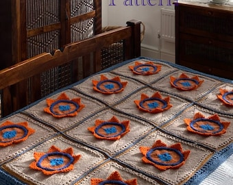 PDF Strickanleitung nur auf englisch.Lotus Patchwork Afghane. Einfache Stiche verwendet. Schnittmuster mit Fotos, Strickschrift, schriftliche Anleitung, Diagramm
