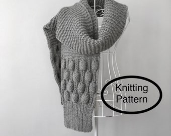 PDF KNITTING pattern in English only.Hand knitted chunky bubble oversized scarf.Unisex hand knitted scarf.Long puff knitted chunky scarf.