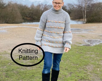 PDF Sweater,tunic,dress knitting pattern only.Winter outfit for women,teenagers.Christmas gift,DIY,Skiing sweater.Oversized,chunky knitting.