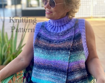 Modello di maglia PDF solo in inglese. Modello di maglia per gilet a collo alto. Scaldacollo. Modello con istruzioni, foto. Taglie: s, m, l, xl, xxl