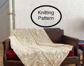 PDF-breipatroon alleen in het Engels. Vine Trellis Afghan. Handgebreid, grof gestructureerd, 12 stuks samengevoegd in Afghaans. Kaarten en instructies.