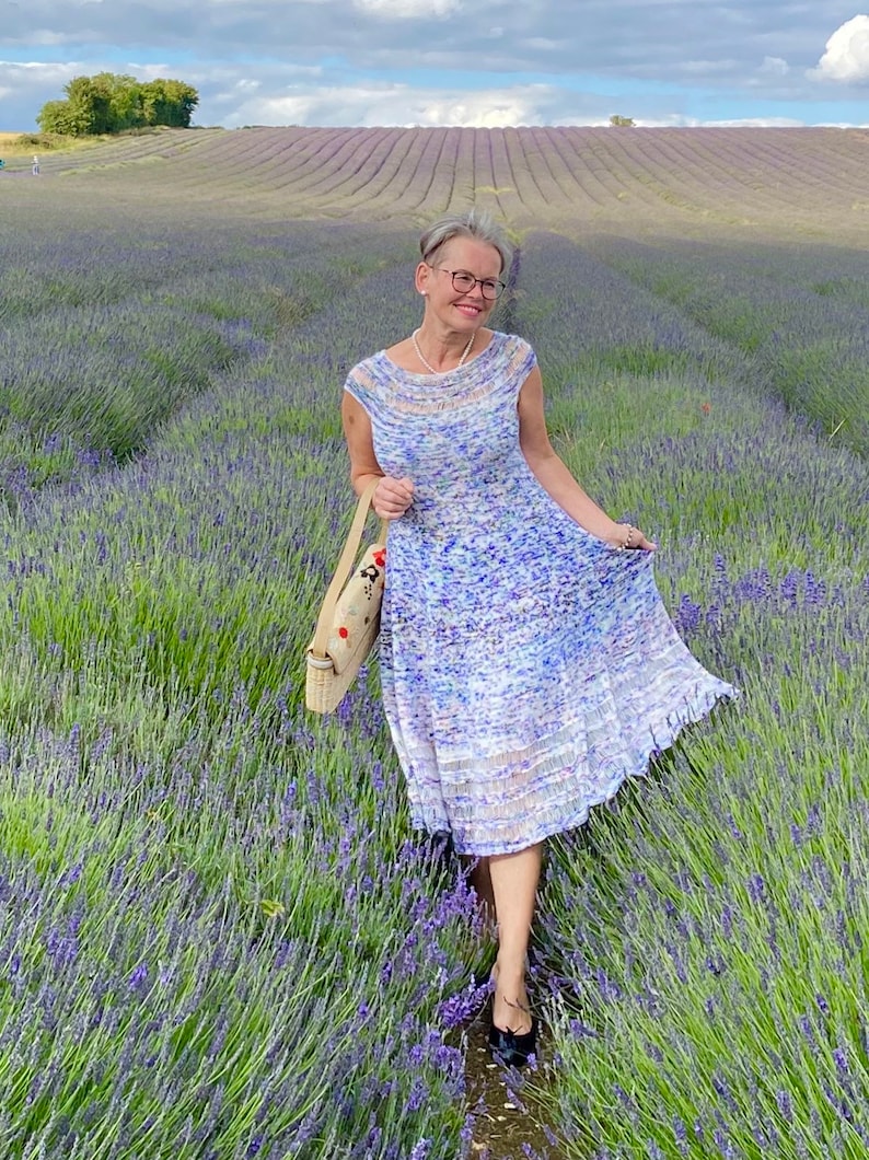 PDF KNITTING pattern.The Lavender Field Dress knitting pattern.Sizes S, M, L.Outfit for any occasion.Knitted top down,seamless. image 5