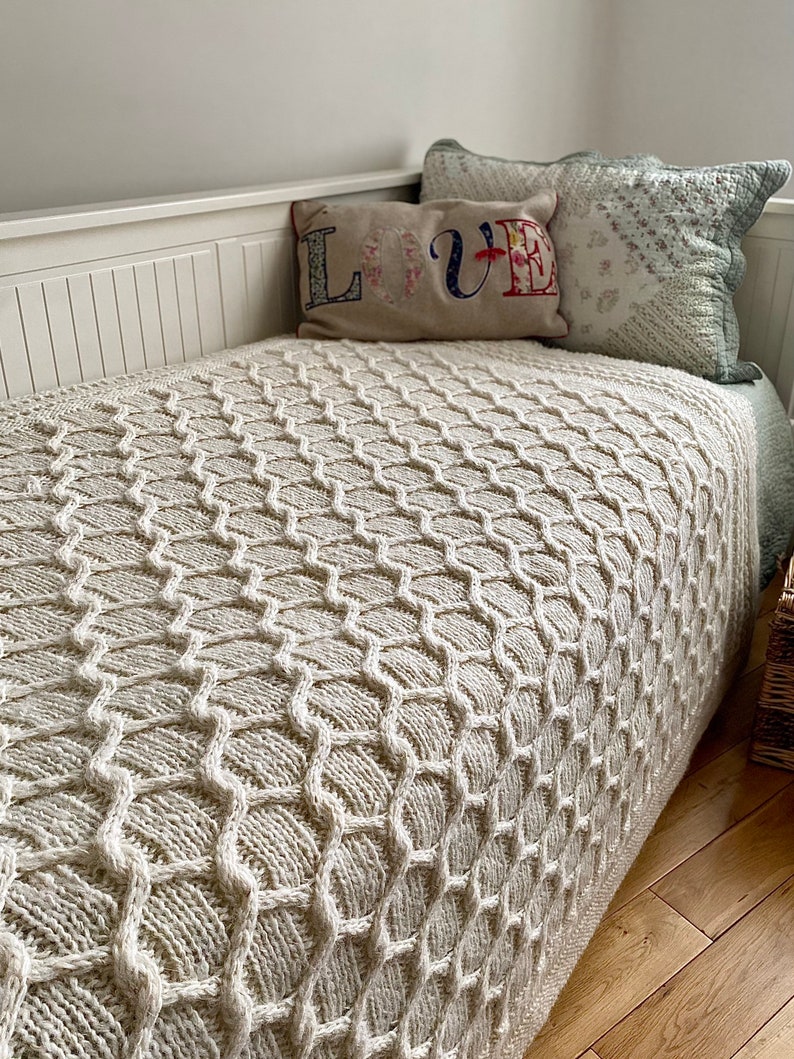 PDF knitting pattern ONLY.Cabled Trellis Blanket.Hand knitted chunky blanket,bedspread,throw.Cable knitting.Charts and written instructions. image 3