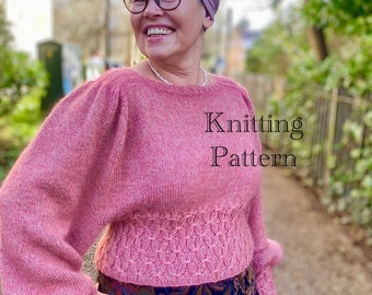 PDF Knitting pattern only.Smocked Saddle Shoulder Sweater knitting pattern.Sizes:S/M/L.Advanced project with written instructions,chart.