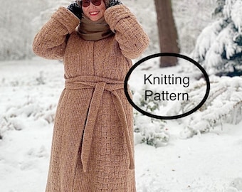 PDF knitting pattern.Hand knitted chunky Simple Cardigan in woven pattern.Long hand knitted oversized chunky cardigan knitting pattern.