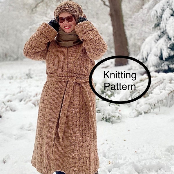 PDF knitting pattern.Hand knitted chunky Simple Cardigan in woven pattern.Long hand knitted oversized chunky cardigan knitting pattern.