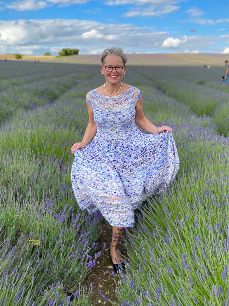 PDF KNITTING pattern.The Lavender Field Dress knitting pattern.Sizes S, M, L.Outfit for any occasion.Knitted top down,seamless. image 4