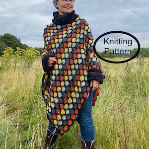 PDF knitting pattern for beginners.Hand knitted colourful Oversized Honeycomb Poncho Knitting Pattern.Easy to follow instructions and chart