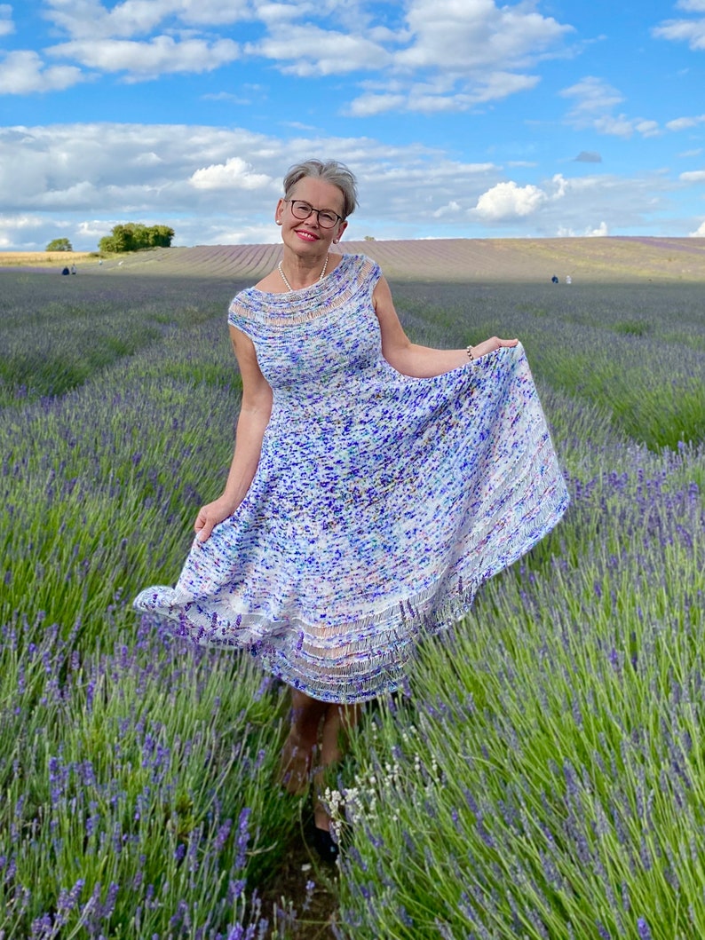 PDF KNITTING pattern.The Lavender Field Dress knitting pattern.Sizes S, M, L.Outfit for any occasion.Knitted top down,seamless. image 2