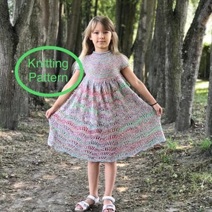 PDF KNITTING pattern only.Girl lacy dress hand knitted. Seamless,knitted top down.Easy to follow chart and instructions.