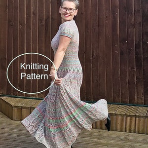 PDF KNITTING pattern in English,M size only.Pastel Flippy Dress.Hand knitted lace retro style seamless dress,knitted top down.
