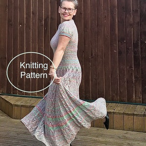 PDF KNITTING pattern M size only.Pastel Flippy Dress.Hand knitted lace retro style seamless dress,knitted top down.Easy knitting pattern