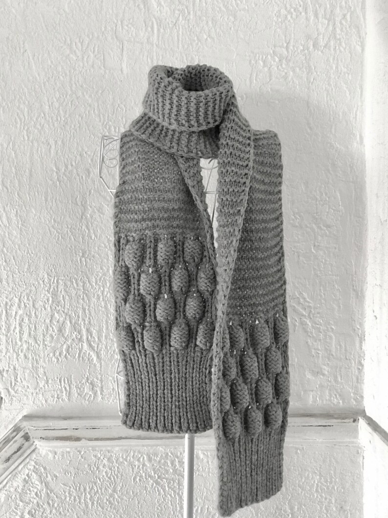 PDF KNITTING pattern.Hand knitted chunky bubble oversized scarf.Unisex hand knitted oversized chunky scarf.Long puff knitted chunky scarf. image 3