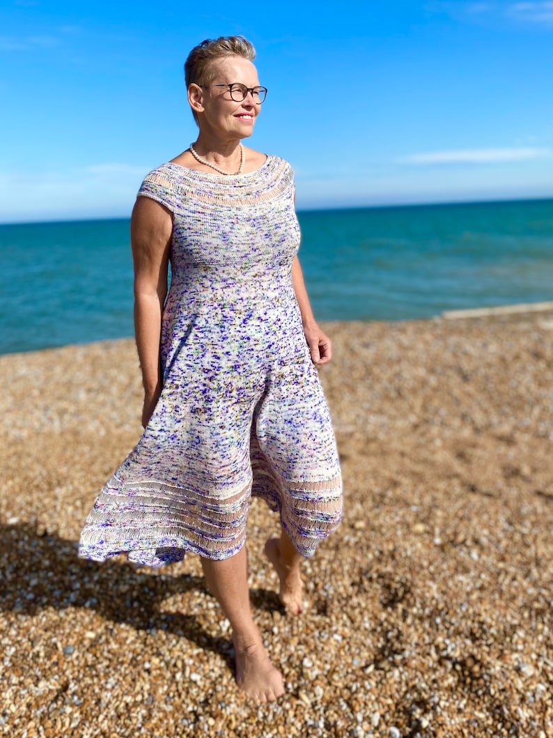 PDF KNITTING pattern.The Lavender Field Dress knitting pattern.Sizes S, M, L.Outfit for any occasion.Knitted top down,seamless. image 9