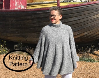PDF KNITTING pattern in English only.Hand knitted women poncho.Seamless knitting, top down.Everyday all season outfit for women.