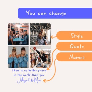 The image is a collage of four photos featuring two women, one in a blue outfit and the other in a black outfit. The collage is accompanied by text that reads "You can change", "Style", "Quote", and "Names", suggesting that the woman in the photos is being encouraged to change her name, style, or quote.