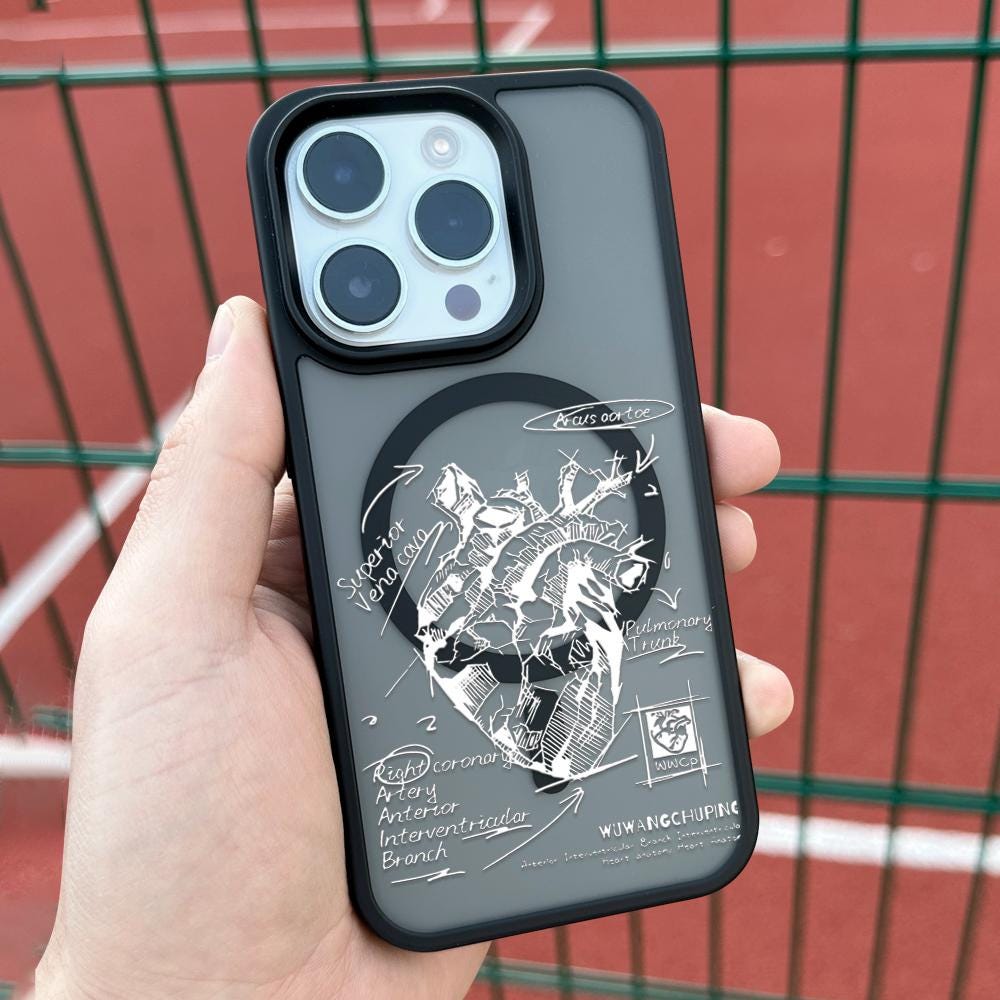 Ajew iPhone16 / black 【PVC heart】 Anatomy Heart iPhone 16 Pro Max Case, Sketch Art Phone Cover