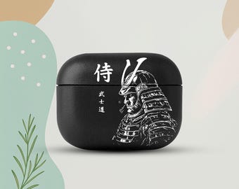 Samurai AirPods 4 Eco Leather Case, Japanese Warrior AirPods Cover, Minimal Samurai Art Case